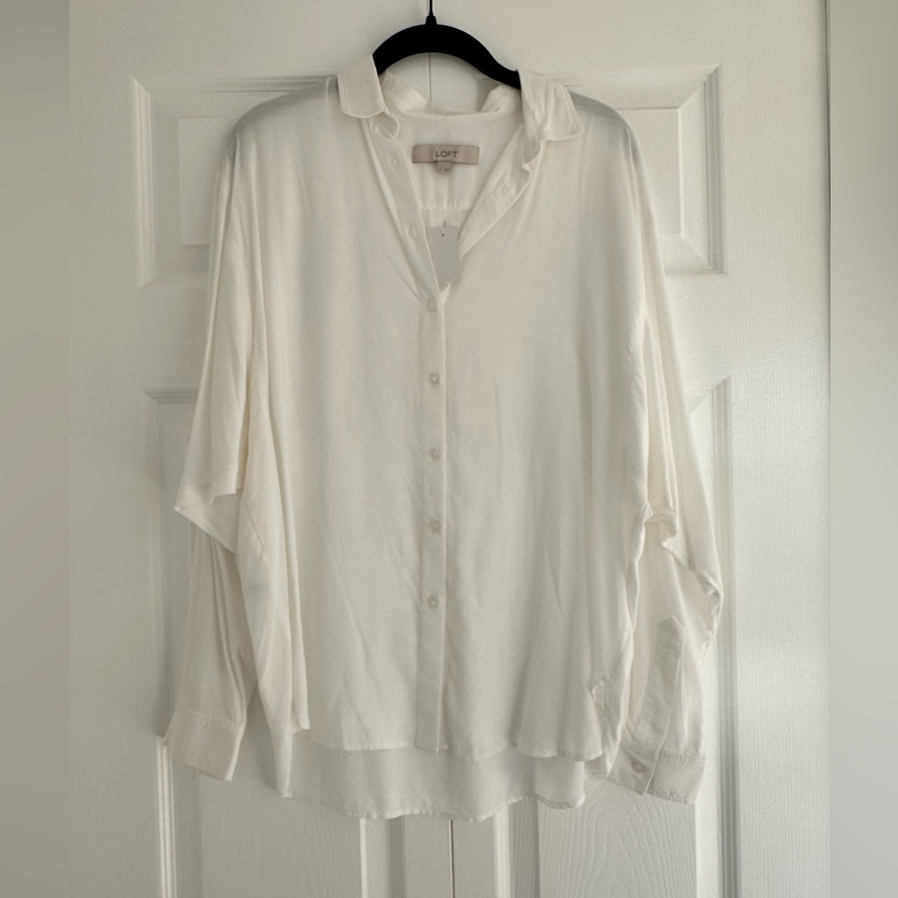 LOFT White Button-Up Blouse NWT